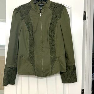 Army green lace detail jacket by INC